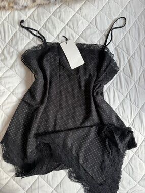 Zara Black Slip Dress with White Polka Dots